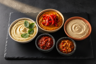 Dip Bowls with Spinach and Roasted Red Pepper Banner