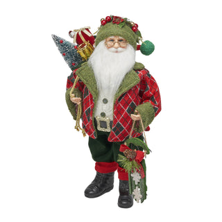 Tartan-Inspired Santa with Gifts Figurine