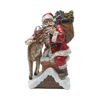 Santa and Reindeer on Rooftop Figurine