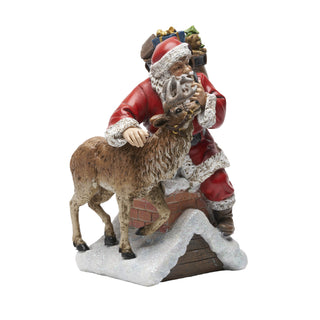 Santa and Reindeer on Rooftop Figurine