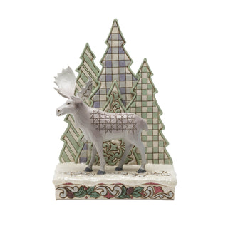 Winter Moose with Evergreen Trees Figurine