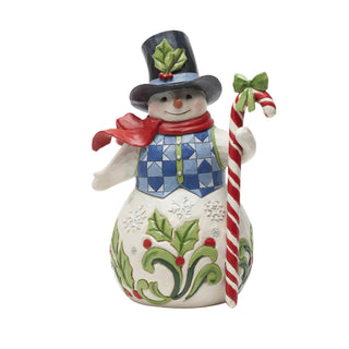 Snowman with Candy Cane Christmas Figurine