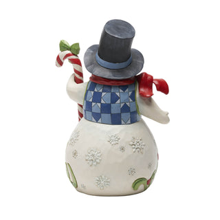 Snowman with Candy Cane Christmas Figurine