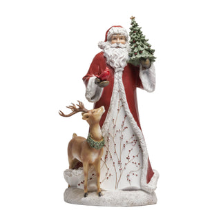 Santa with Deer and Christmas Tree Figurine