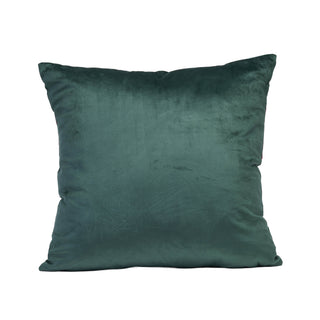A square dark green velvet throw pillow shown against a plain white background.