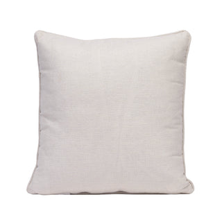 A square throw pillow in a light beige linen fabric, shown against a plain white background.