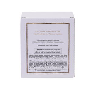 White square product box with a decorative gold border and printed text on the back, photographed against a plain white background.