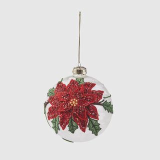 Glass & Fabric Poinsettia Ball Ornament – Winter Garden Collection