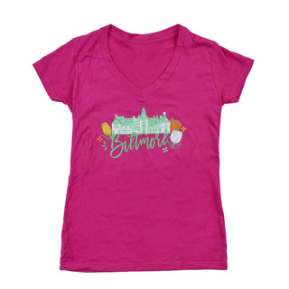 Biltmore Blooms Tulip Garden V-Neck T-Shirt in Fuchsia